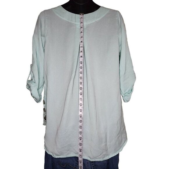 Soft Surroundings V Neck Tunic Blouse Women‎ Sz M Boho Blue - Picture 3 of 7